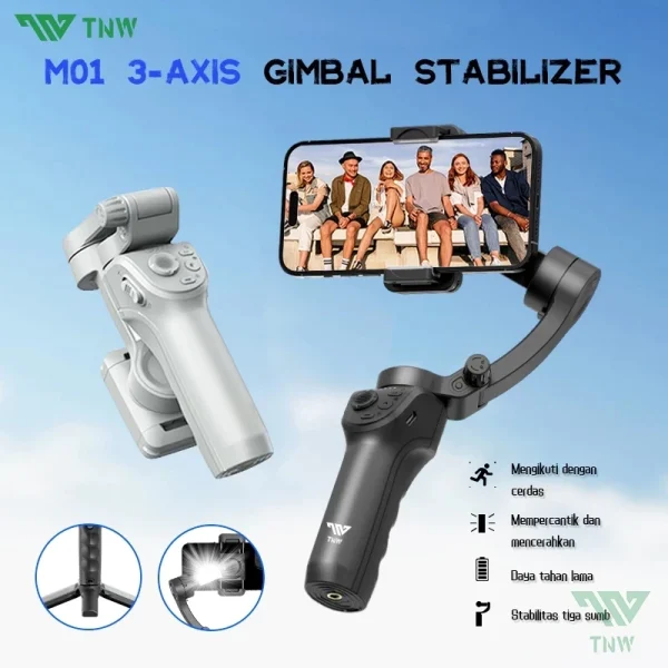 M01 3-Axis Smartphone Gimbal Stabilizer with Fill Light Anti-shake Handheld Gimbal for Phone Vlog Video AI Tracking