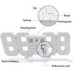 Modern Digital 3D White LED Wall Clock Alarm Clock Snooze 12/24 Hour Display USB Night Mode - Image 8