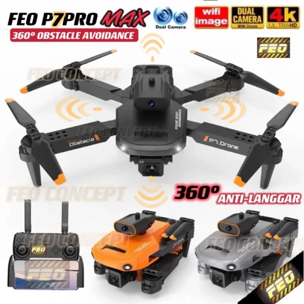 Home Cameras & Drones [OBSTACLE AVOID ANTI-LANGGAR]DRONE FEO P25 P7 Pro MAX 4K DUAL Cam WIFI RC DRONE With Camera Fold Drone Quadcopter Drones