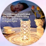 Diamond Rose Table Touch Light 3 Color Charging LED Crystal 3D Projection Bedside Lamp Bedroom - Image 2